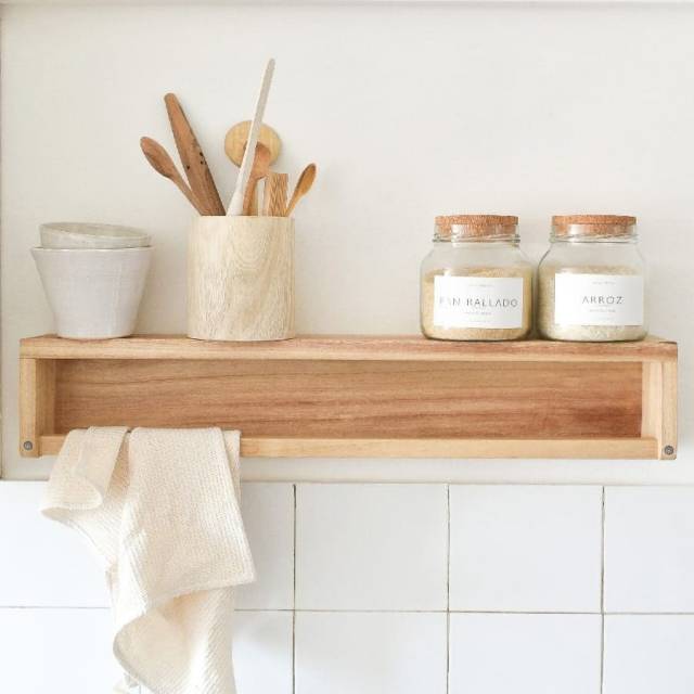 Estante repisa y toallero de pared bambu
