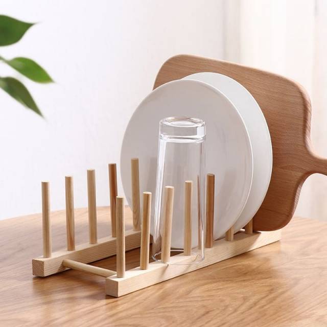 Organizador para platos y libros de bambu