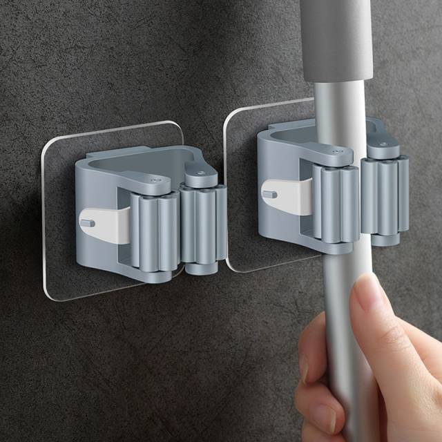 Soporte de pared para escoba autoadhesivo blanco