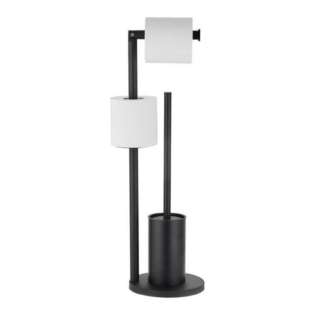 Porta rollo papel y escobilla cepillo limpia inodoro bao negro