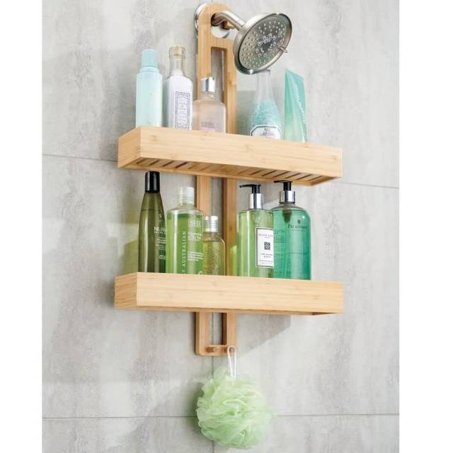 Estante de ducha colgante de 2 niveles bambu