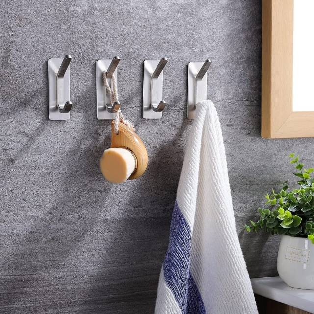 Gancho doble autoadhesivo acero inoxidable para colgar en la pared