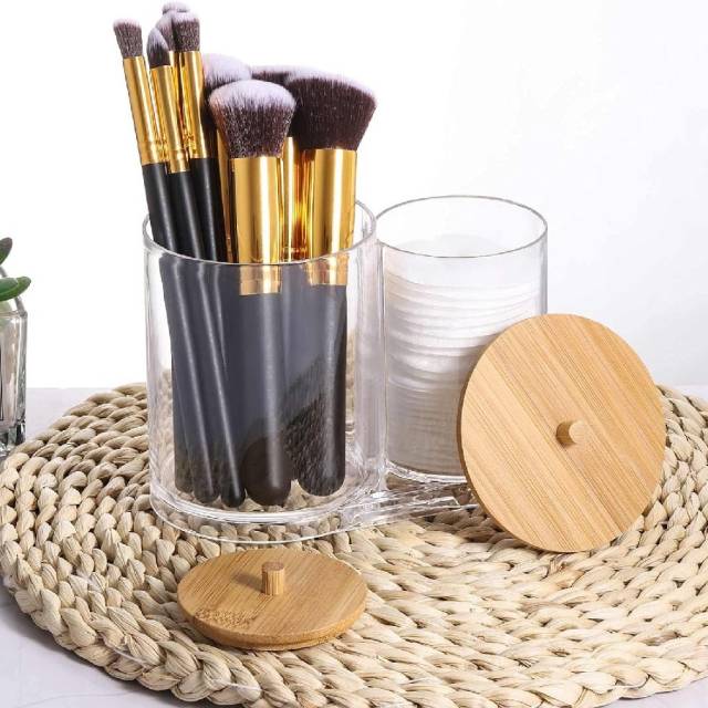Organizador de algodones y cotonetes con tapa bambu